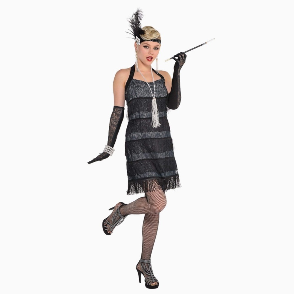 SEXY FLAPPER 5PC 🖤BLACK🖤 LACE ADULT COSTUME SIZE MEDIUM 🌟NWT🌟